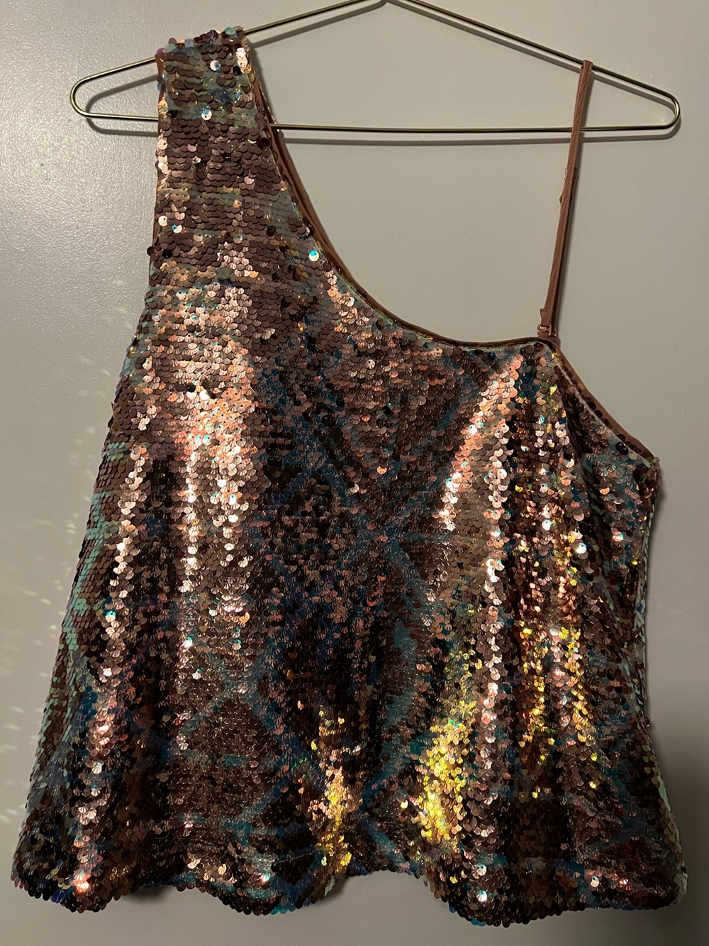 Free People Iridescent Sequin One-Shoulder Camisole - Bronze Multi Iridescent